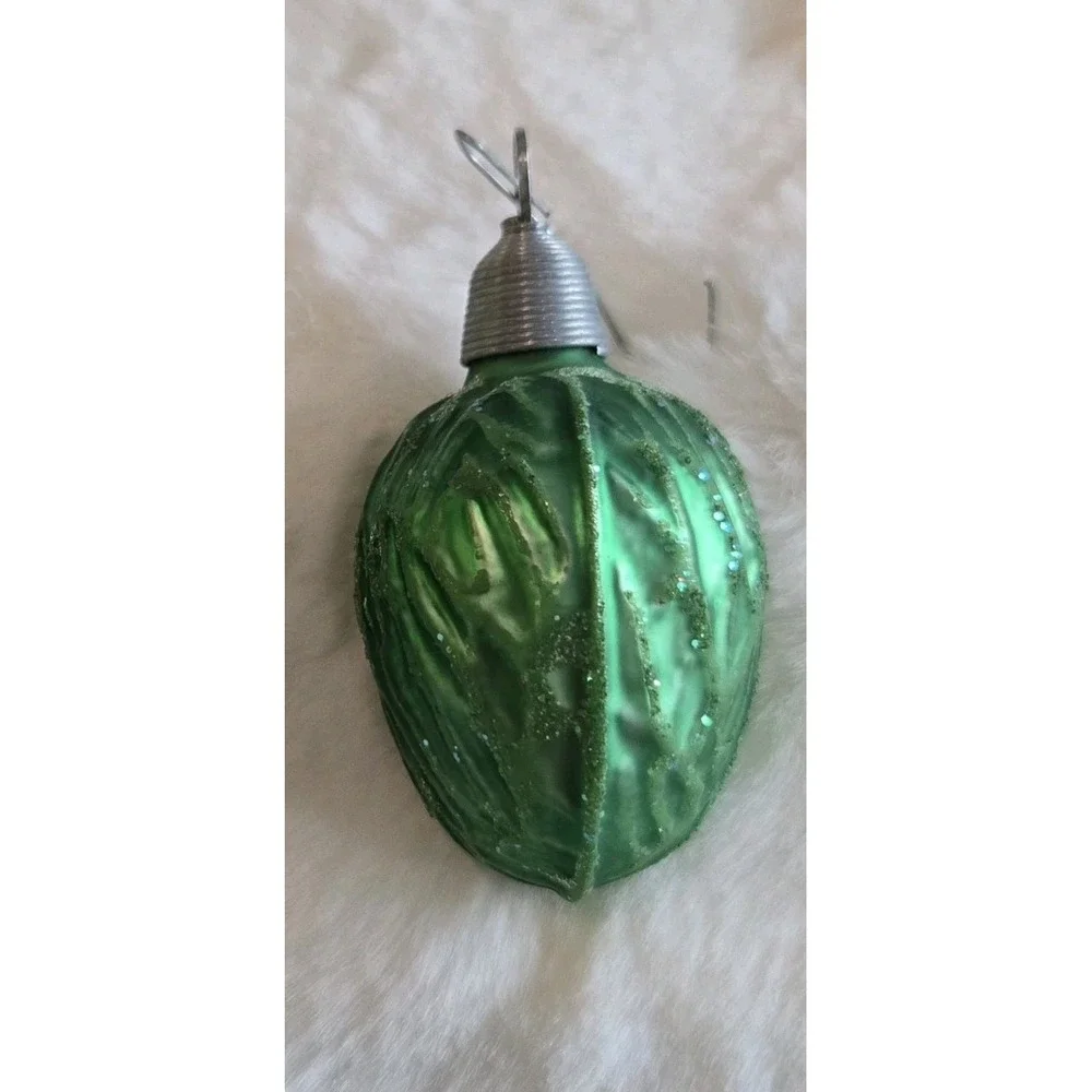 Vintage Green Sparkly Almond Texture Ornament Japan Holiday Decor
